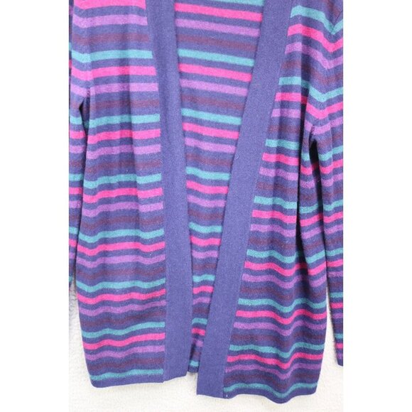 Talbots Long Sleeve Open Cardigan-Lamb's Wool-Stripes-Size Medium - Picture 2 of 11